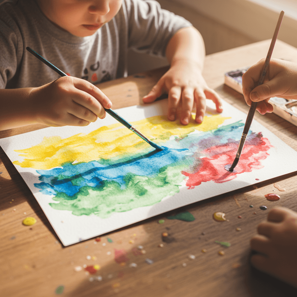 Child painting and creating art during an arts and crafts activity