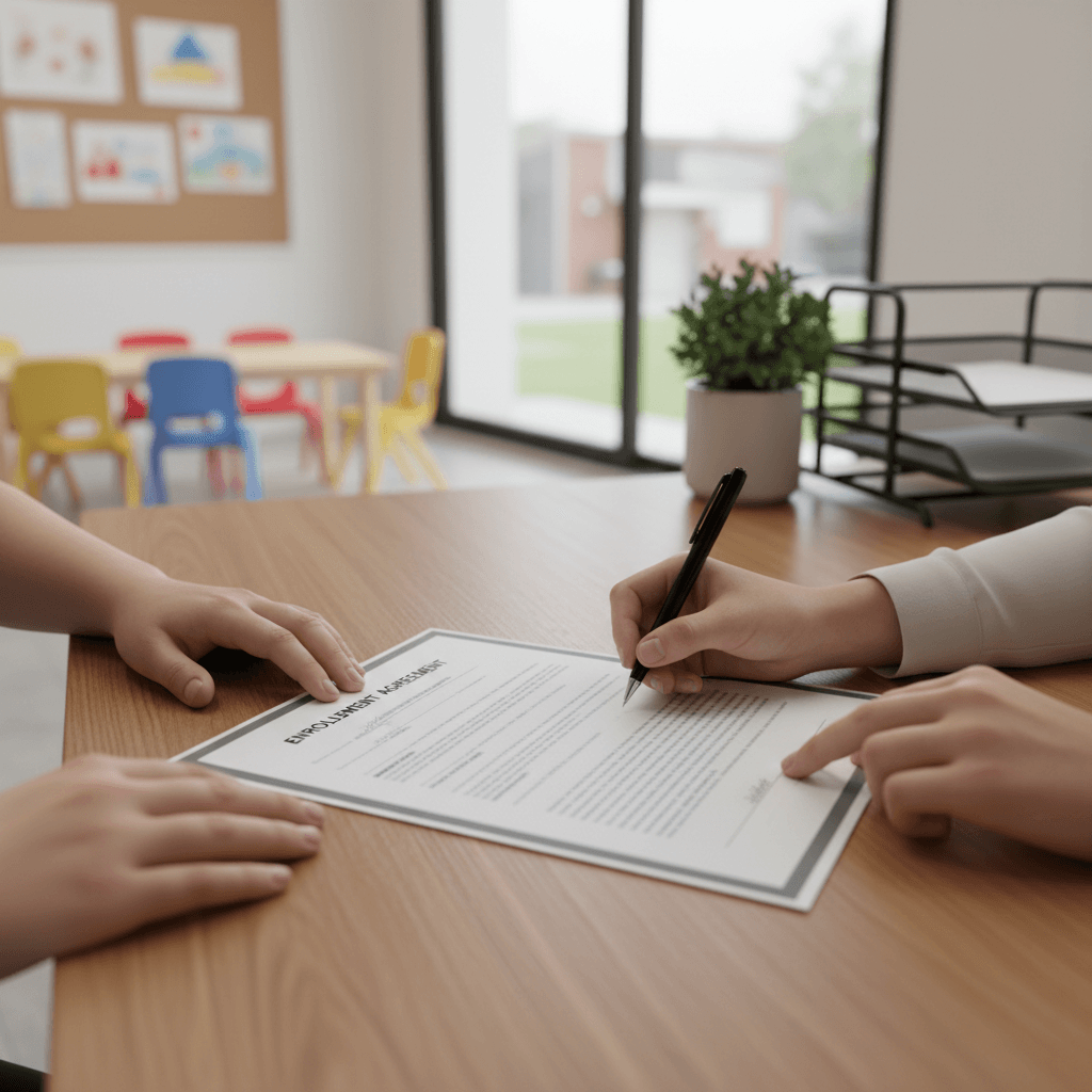 Parent signing enrollment agreement