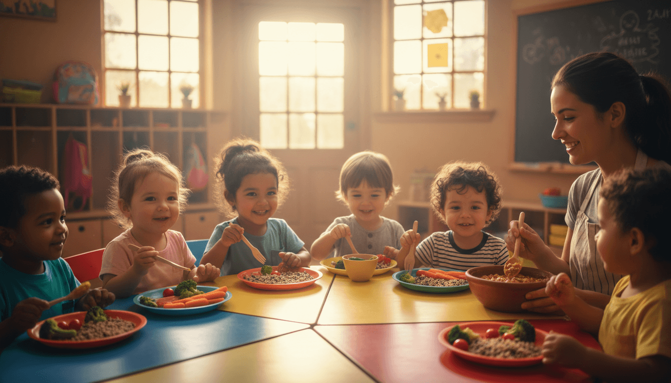 Children eating healthy meals together at Bright Springs STEAM Academy in Decatur