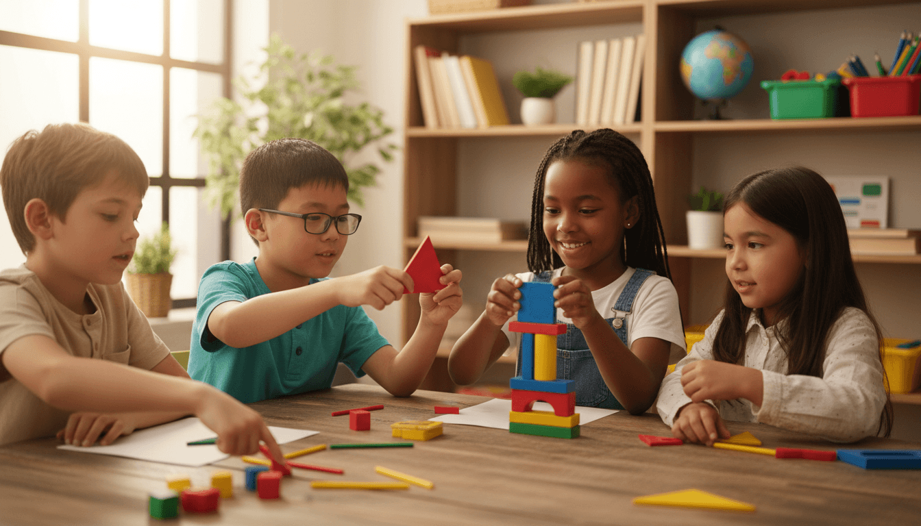 Child engaged in hands-on STEAM learning activity with colorful educational materials
